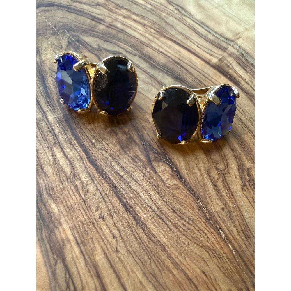 Made in Italy Vintage Blue Crystal Clip On Earrings Gold Tone Statement